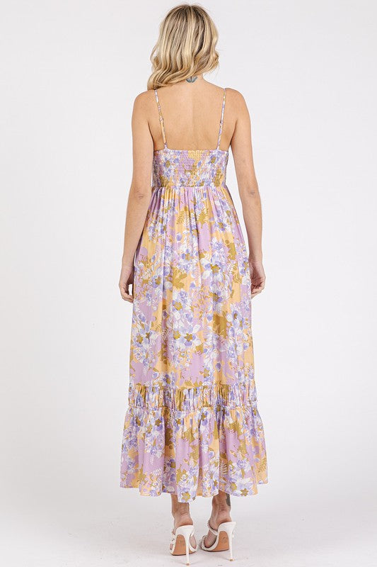 Mittoshop Floral Smocked Back Ruffled Hem Maxi Cami Dress