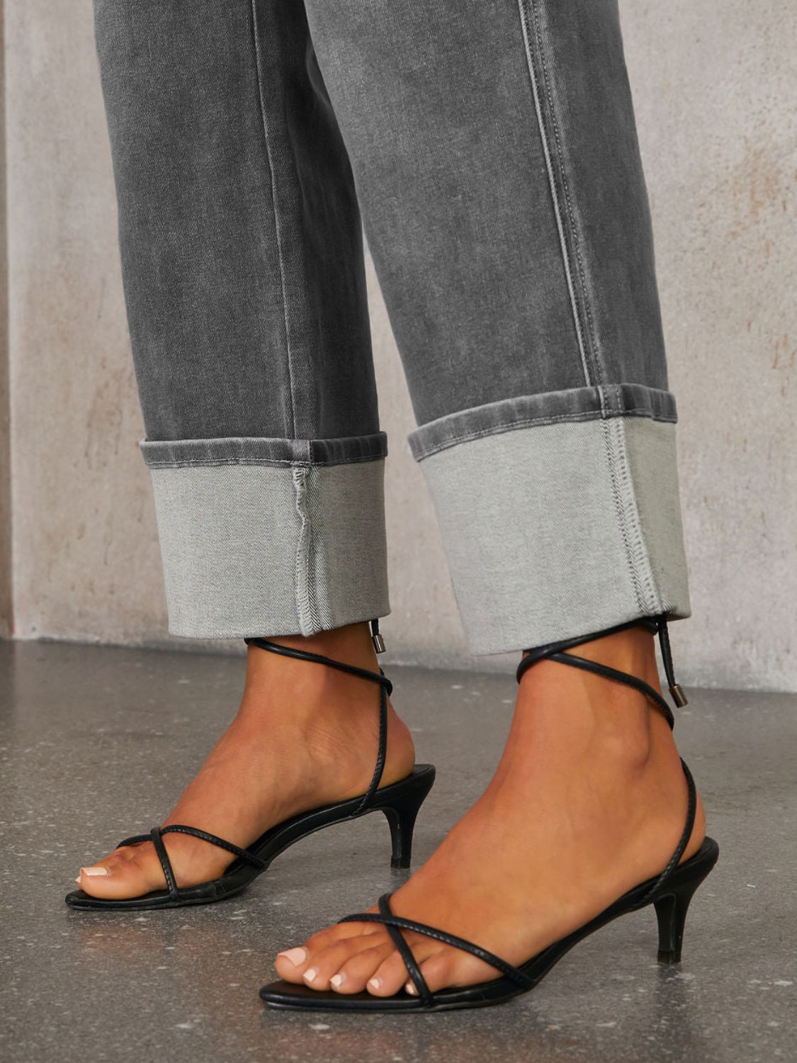 High Waisted Straight Leg Rolled Jeans