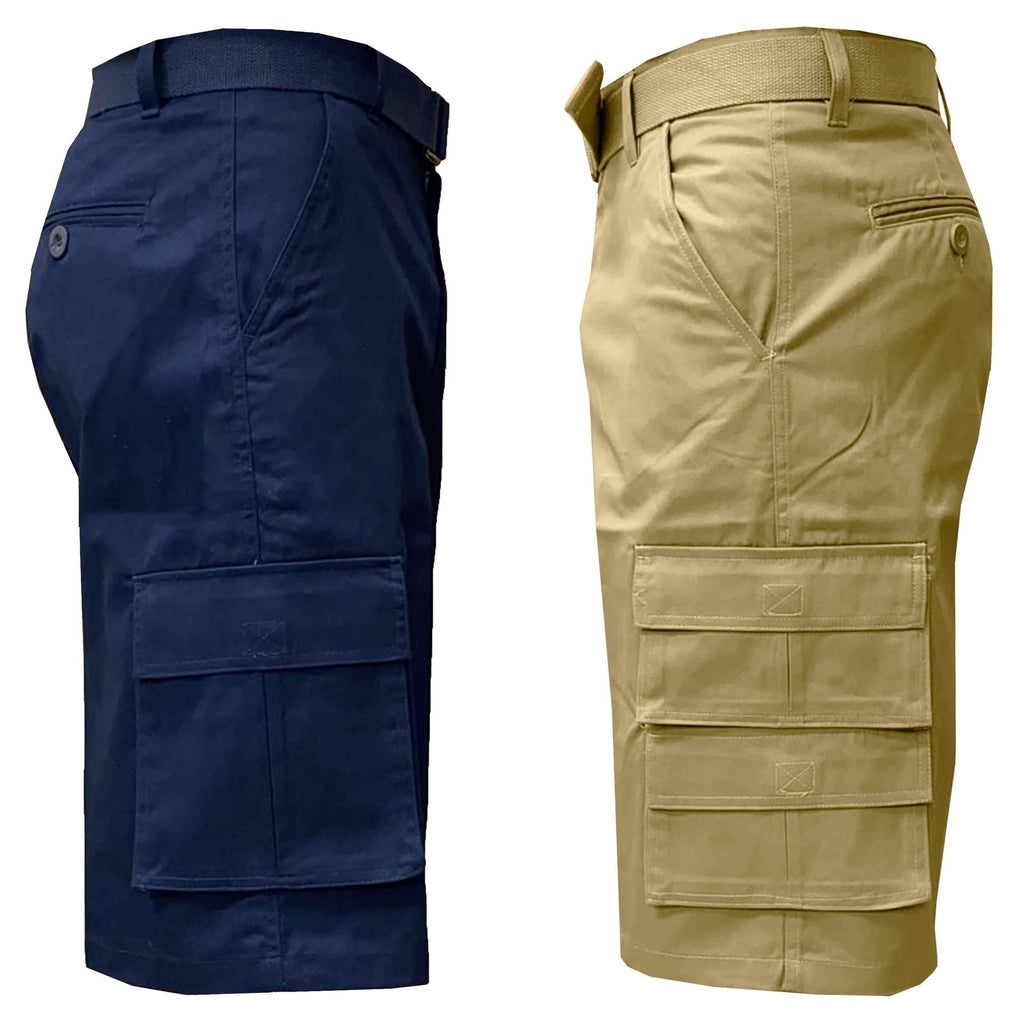 2-Pack: Men's 13” Fitted Belted 7-Pocket Cargo Shorts
