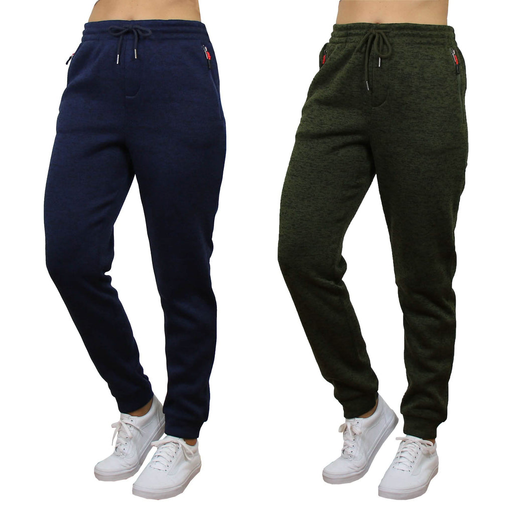 2-Pack Women's Loose-Fit Marled Fleece Jogger Sweatpants With Zipper Pockets