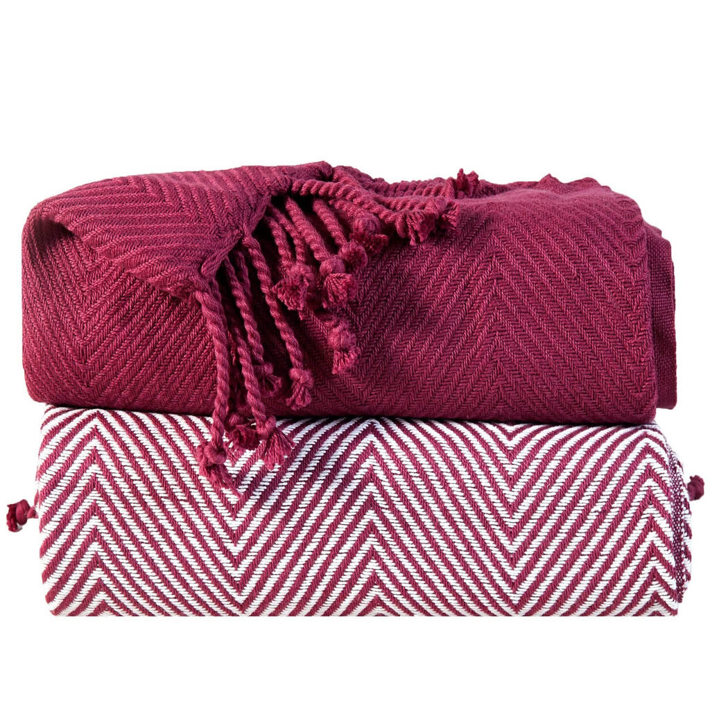 2-Piece Set: 100% Cotton Hand Twisted Throw Blanket 50" X 60"