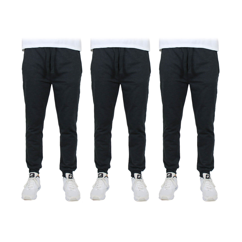 3-Pack: Men's Slim Fitting French Terry Jogger Lounge Pants with Zipper Pockets