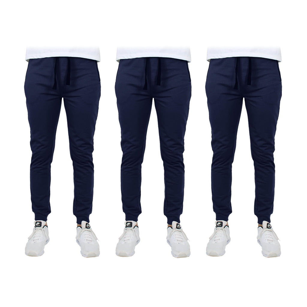 3-Pack: Men's Slim Fitting French Terry Jogger Lounge Pants with Zipper Pockets