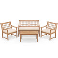 4 Piece Wood Patio Furniture with Armchairs Loveseat and Coffee Table-Off White