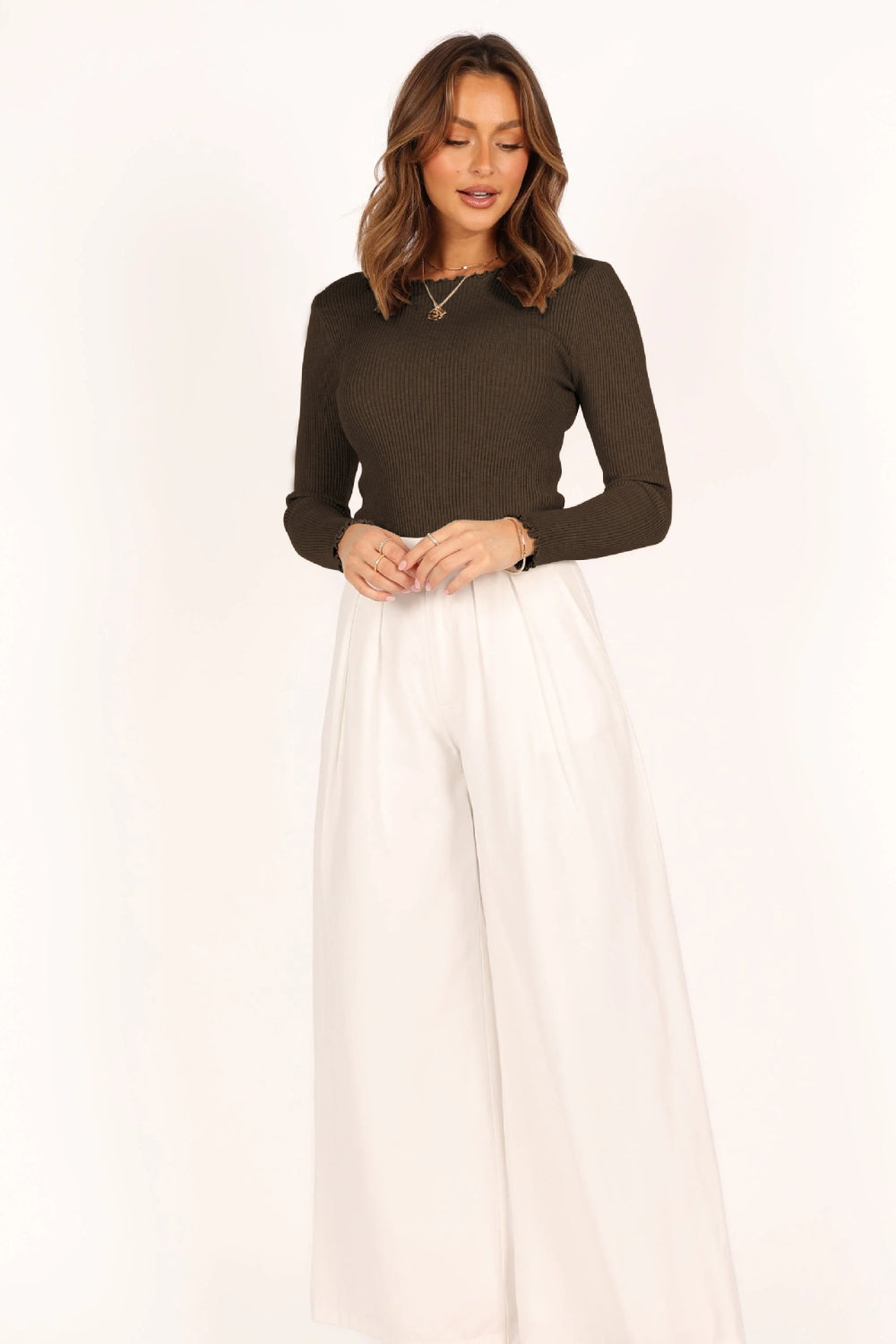Lettuce Edge Round Neck Long Sleeve T-Shirt