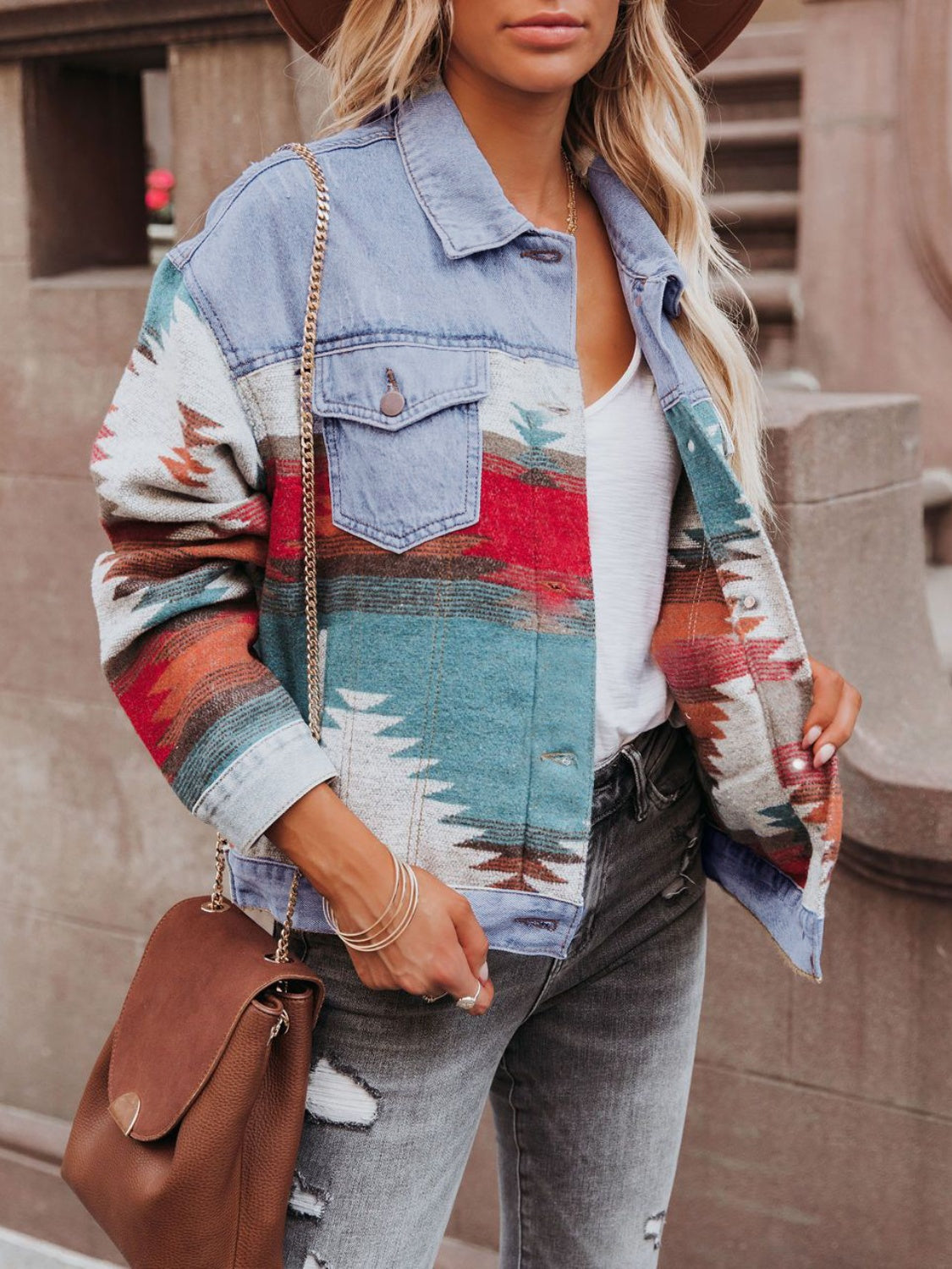 Geometric Button Up Long Sleeve Jacket