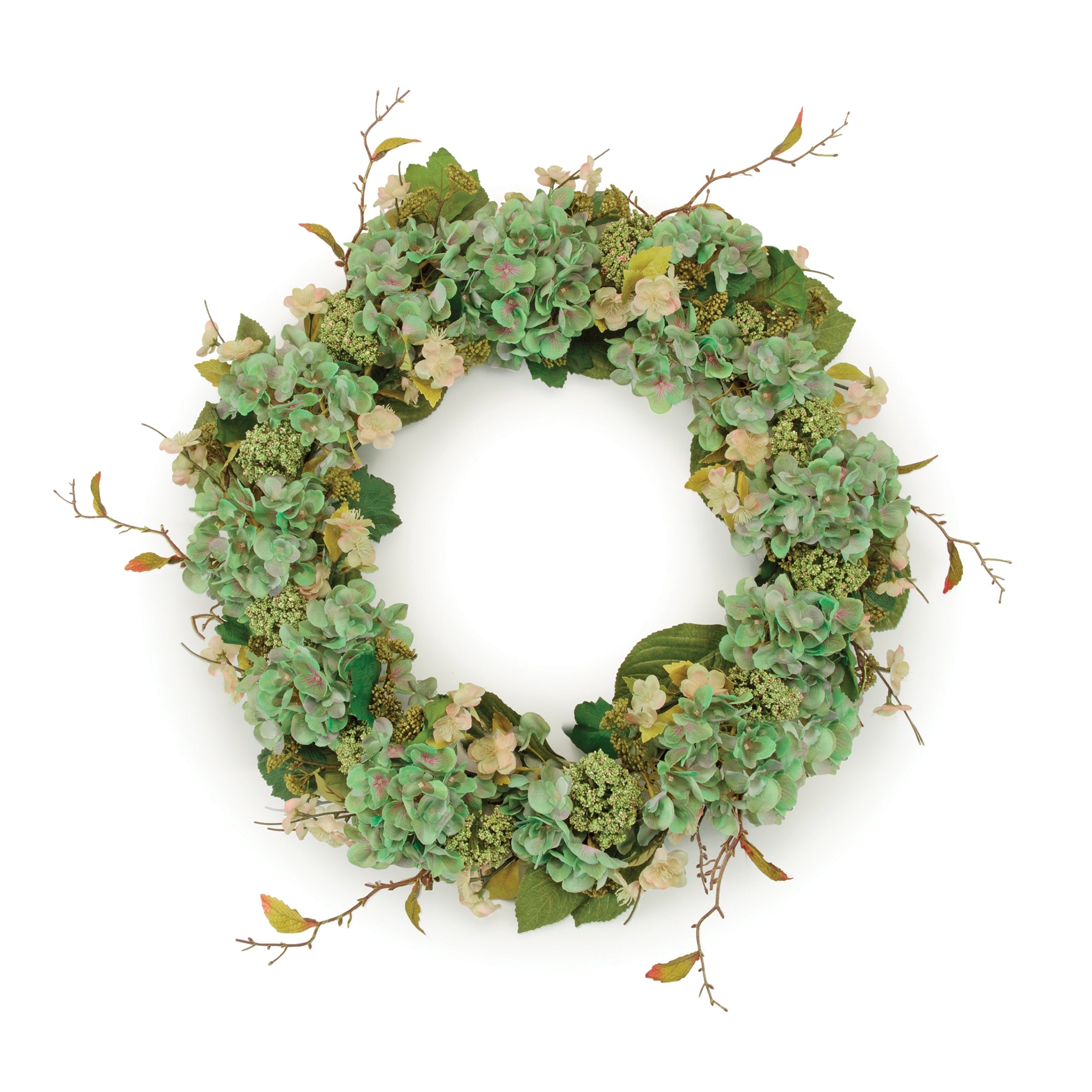 Hydrangea and Seedum Floral Wreath 32"D