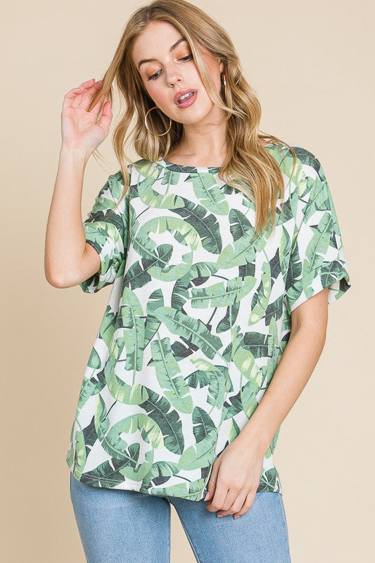 BOMBOM Lightweight Printed Round Neck Short Sleeve T-Shirt