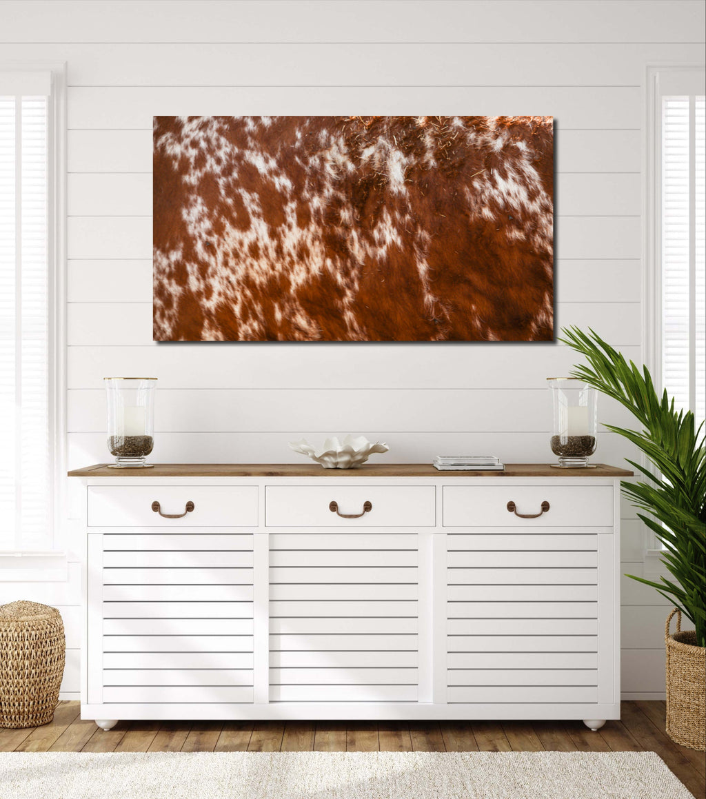 Red and White Cowhide Rustic Western Canvas Wall Art Farmhouse Decor