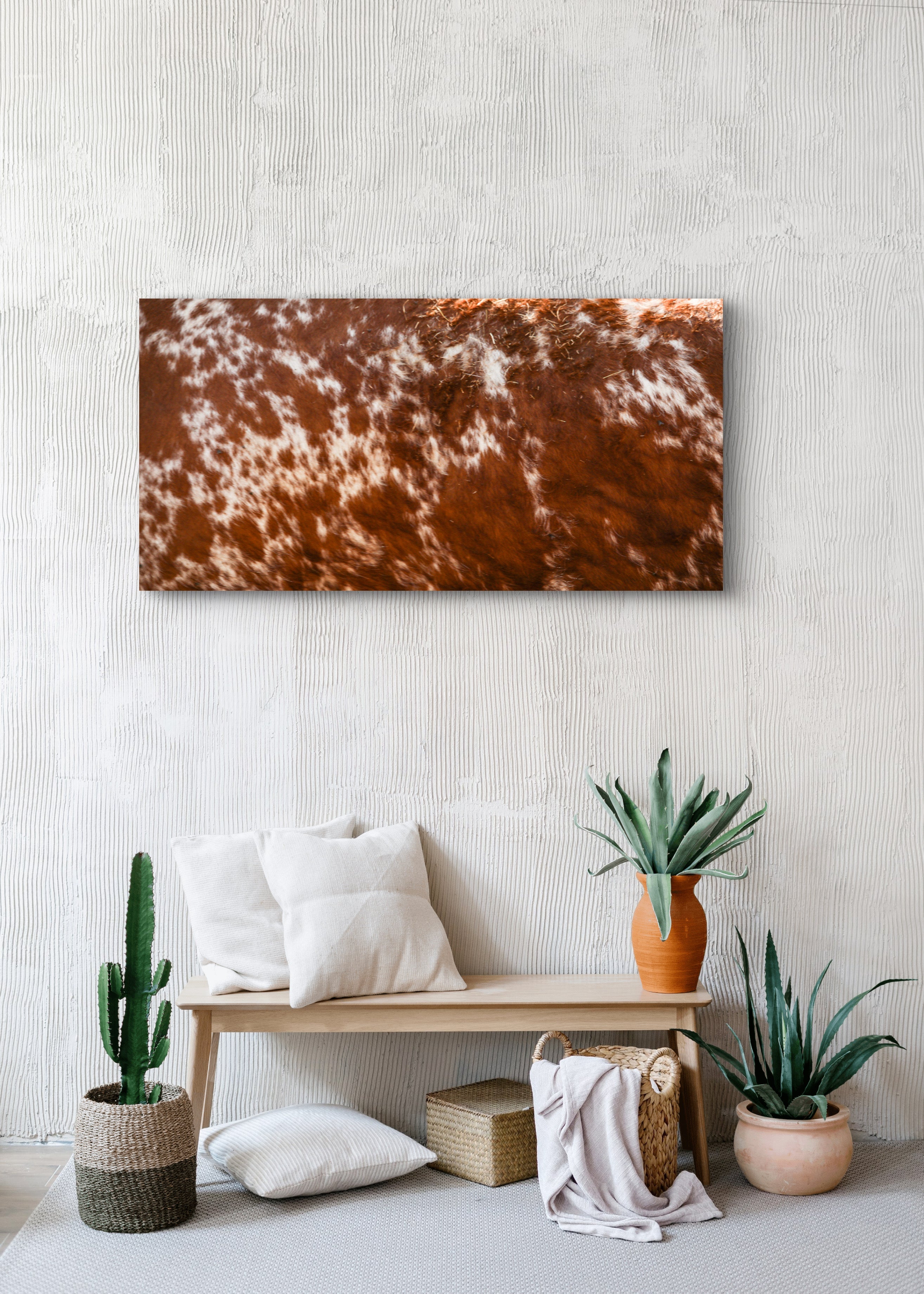 Red and White Cowhide Rustic Western Canvas Wall Art Farmhouse Decor
