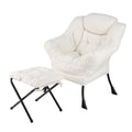 Modern Accent Chair with Folding Footrest and Head Pillow-Beige