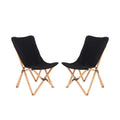 Set of 2 Bamboo Dorm Chair with Storage Pocket for Camping and Fishing-Black