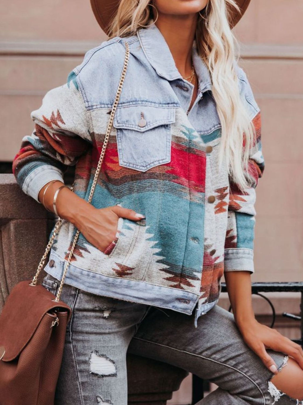 Geometric Button Up Long Sleeve Jacket