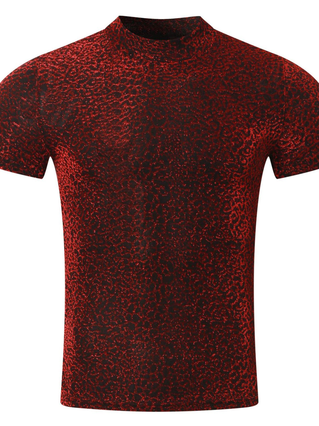 Men's Full Size Glitter Mock Neck Short Sleeve Top Plus Size