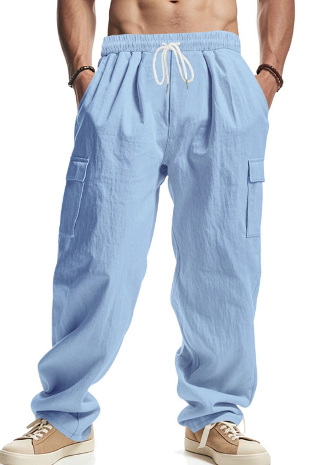 Men's Full Size Drawstring Pants with Pockets Plus Size