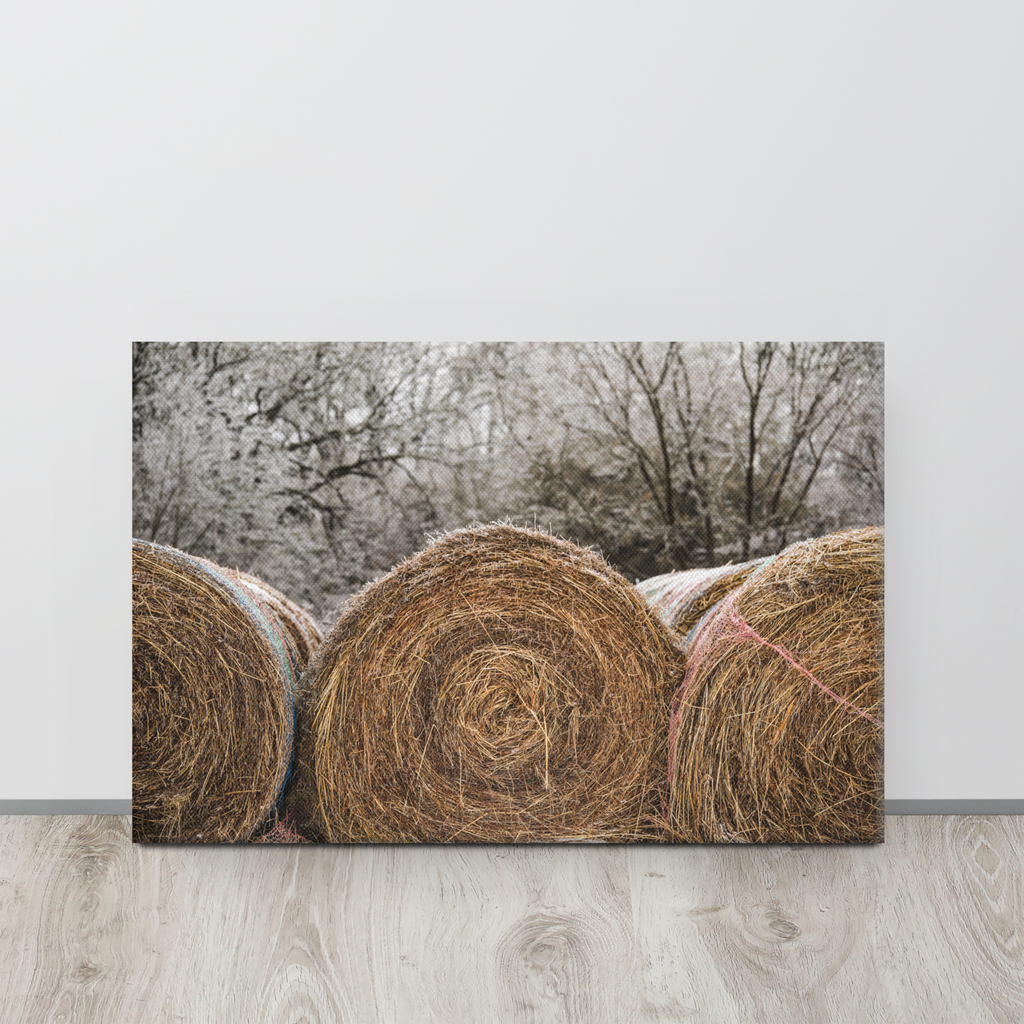 Hay Bales in the Snow Canvas Wall Art | Western Home Decor