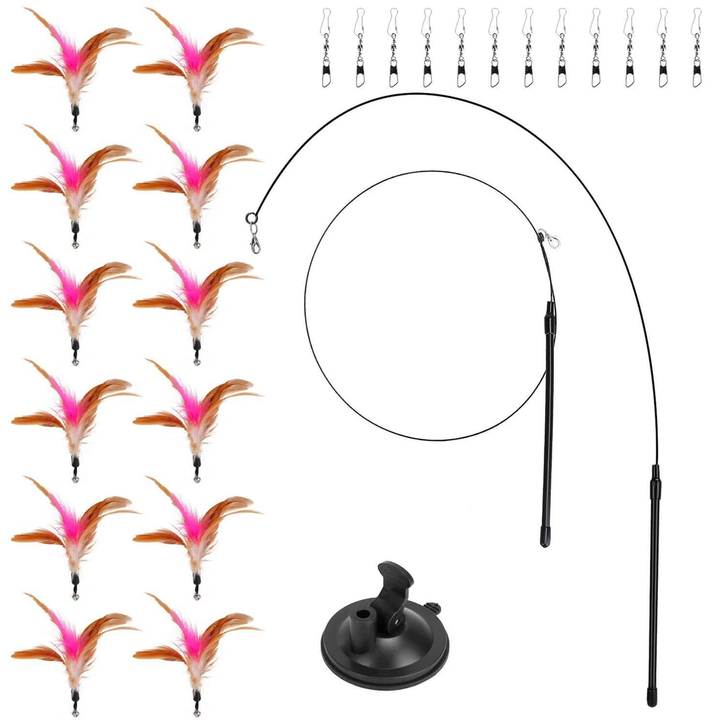 Cat Feather Wand Rod with 12 Pieces Feather Replacements for Cats