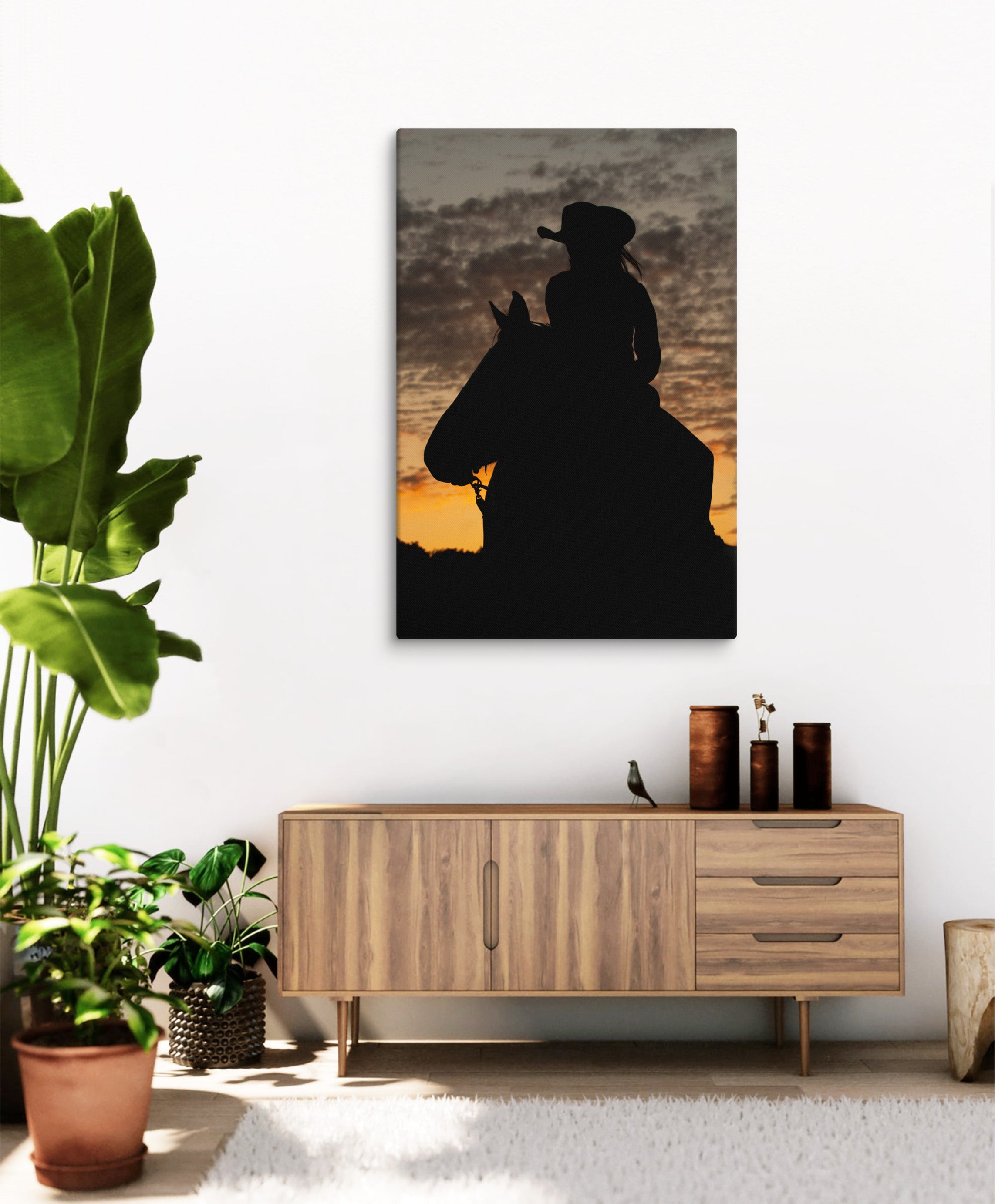 Cowgirl Sunset Silhouette Wall Art Western Home Decor