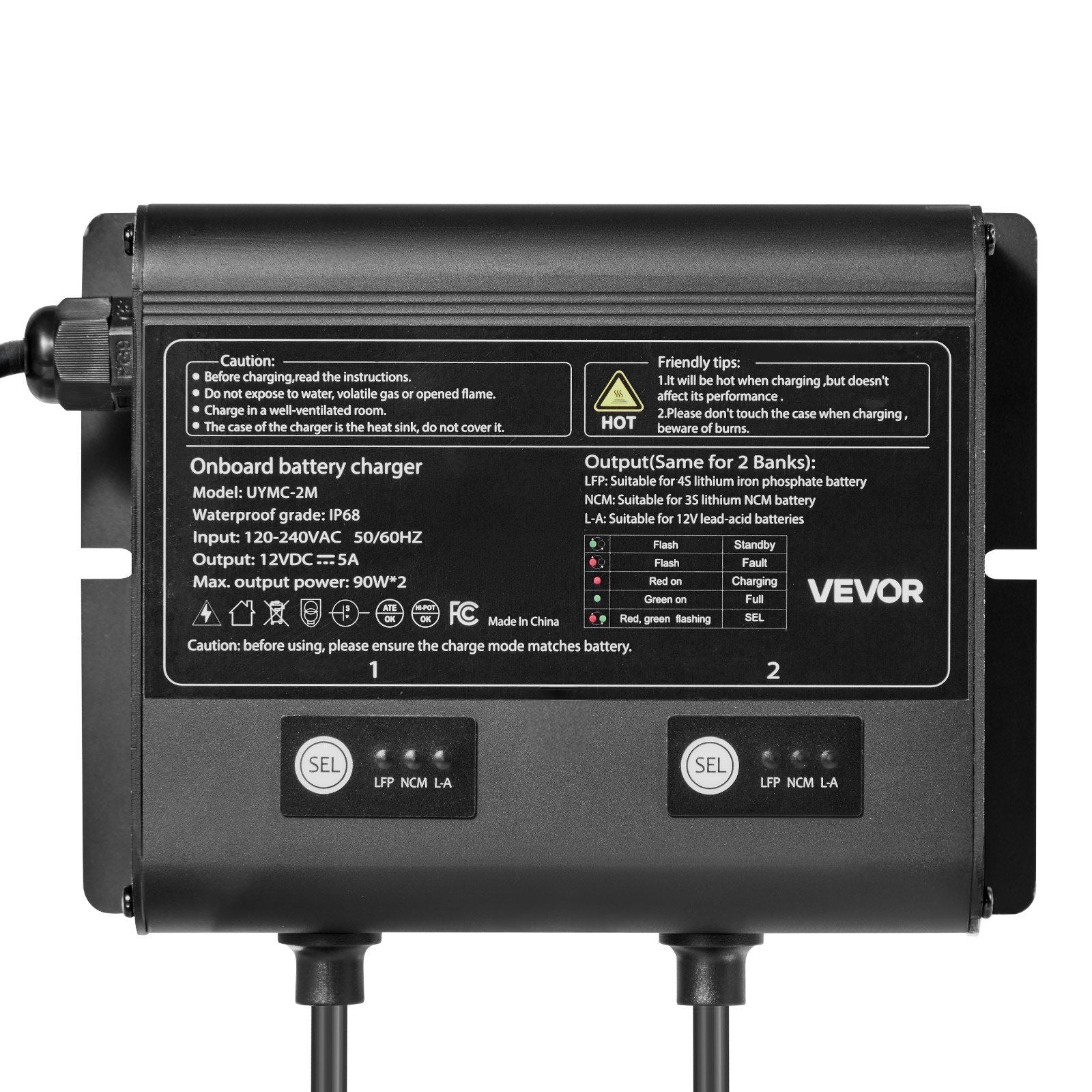2-Bank 5A 12V Smart Marine Battery Charger Onboard IP68 Waterproof Boat RV Yacht