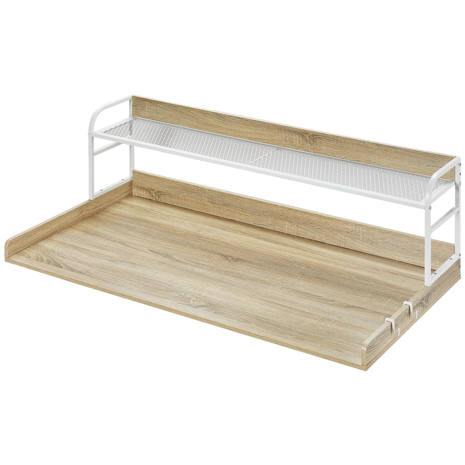 Washer Dryer Countertop with Shelf, 27" Depth x 54" Width Laundry Countertop Wood Topper with Edge Rails & Non-Slip Pads Oak