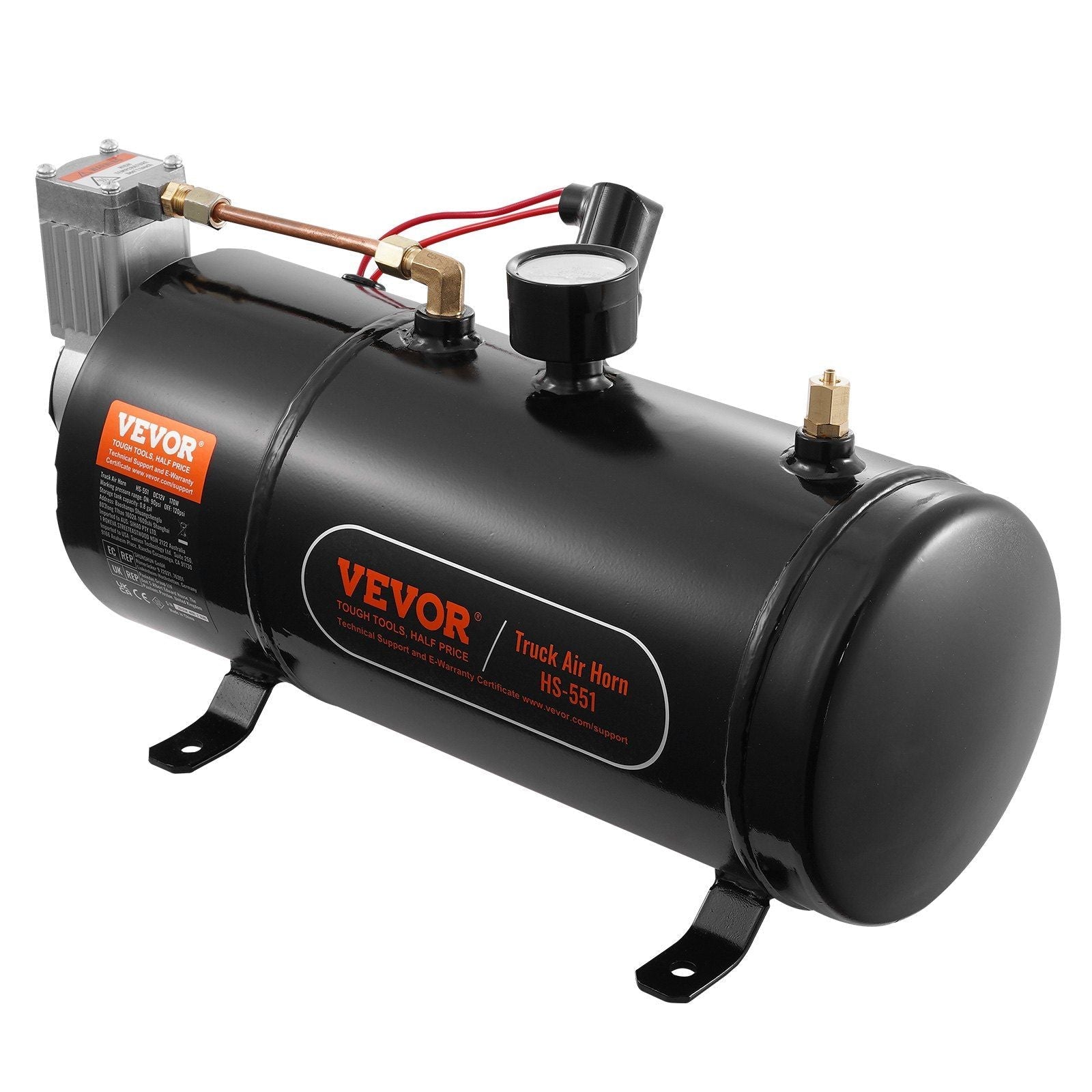 12V Air Compressor with Tank 0.8 Gallon/3 L, Train Horn Air Compressor, 120 psi Working Pressure Onboard Air Compressor System for Train Air Horns, Inflating Tires, Air Mattresses