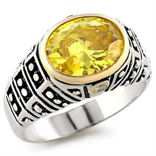 31419 - Reverse Two-Tone 925 Sterling Silver Ring with AAA Grade CZ in Topaz