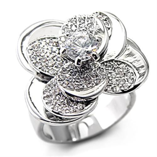 7X131 - Rhodium Brass Ring with AAA Grade CZ in Clear