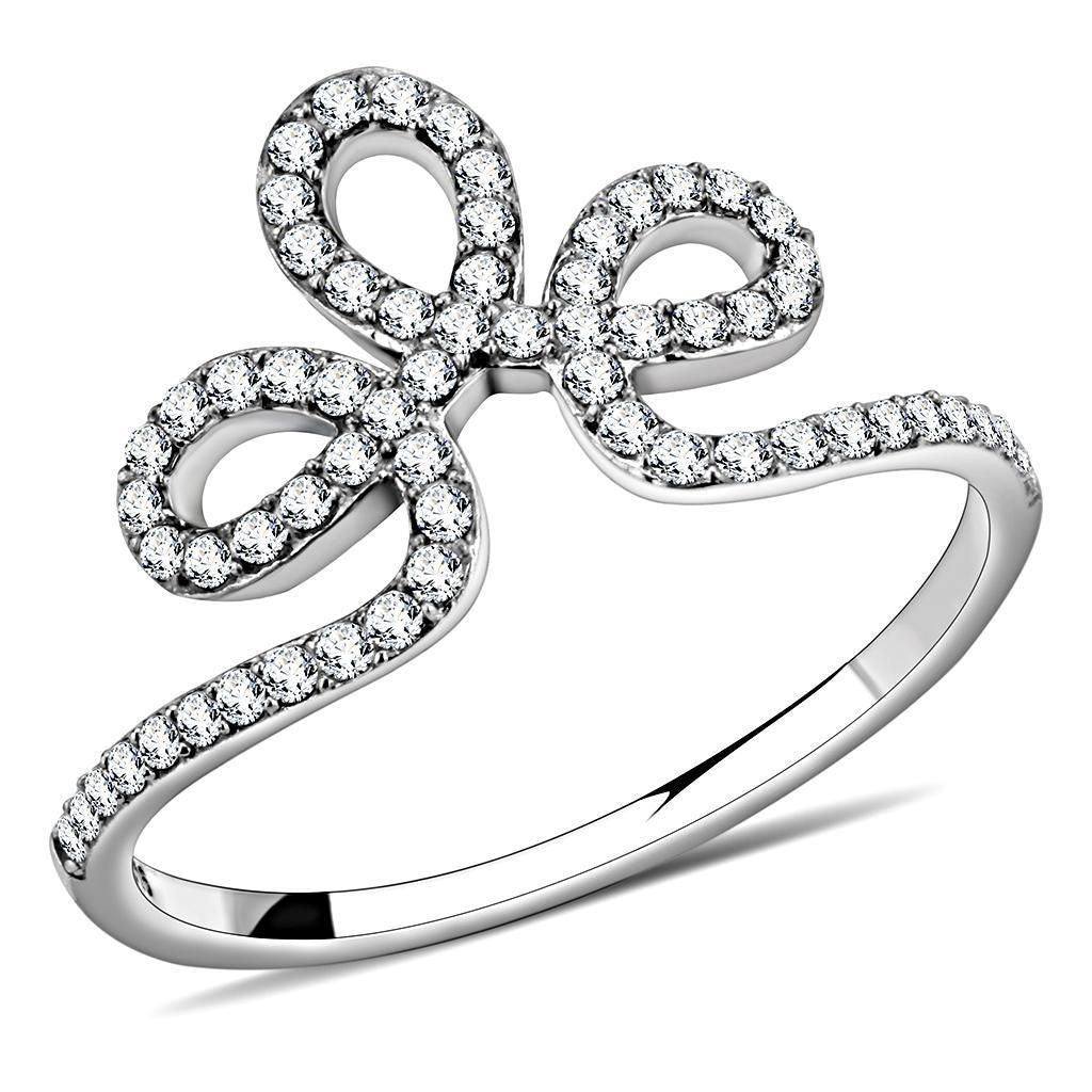 DA141 - High polished (no plating) Stainless Steel Ring with AAA Grade CZ in Clear