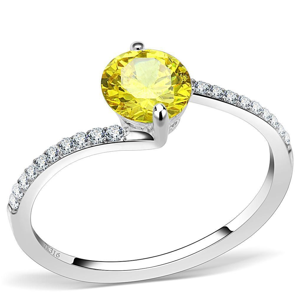 DA015 - High polished (no plating) Stainless Steel Ring with AAA Grade CZ in Topaz