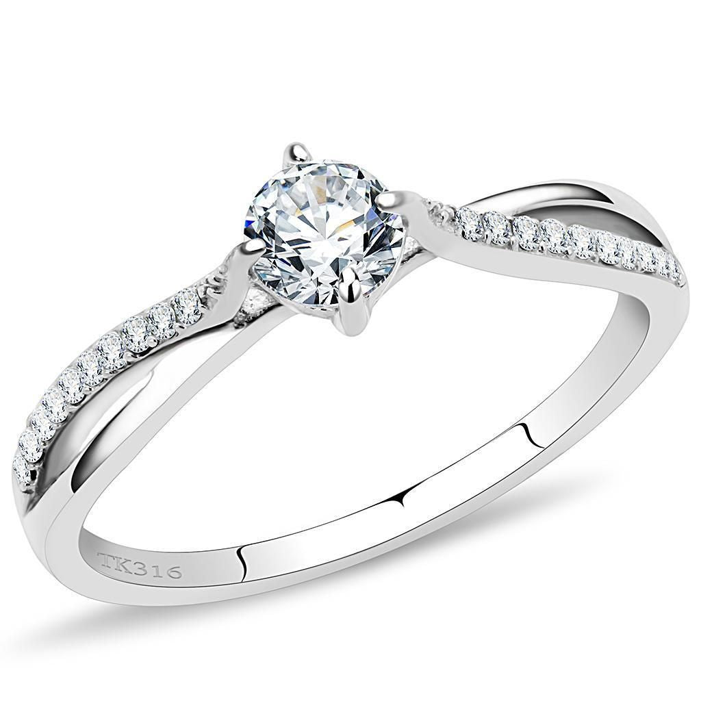 DA035 - High polished (no plating) Stainless Steel Ring with AAA Grade CZ in Clear