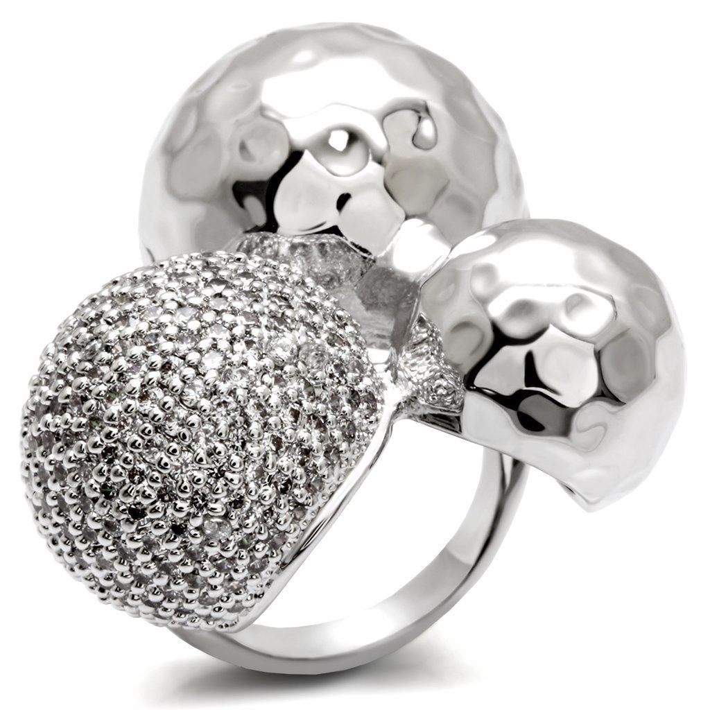 0W121 - Rhodium Brass Ring with AAA Grade CZ in Clear