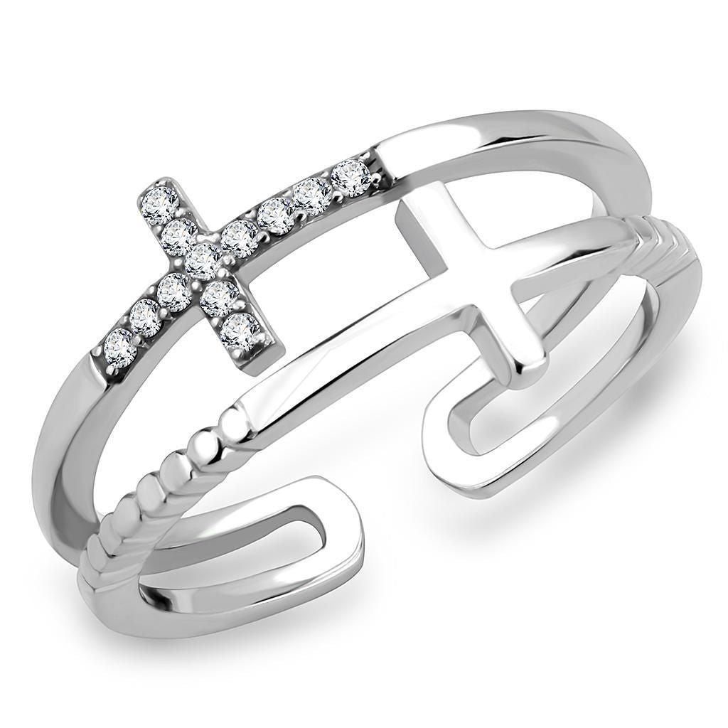DA319 - No Plating Stainless Steel Ring with AAA Grade CZ in Clear