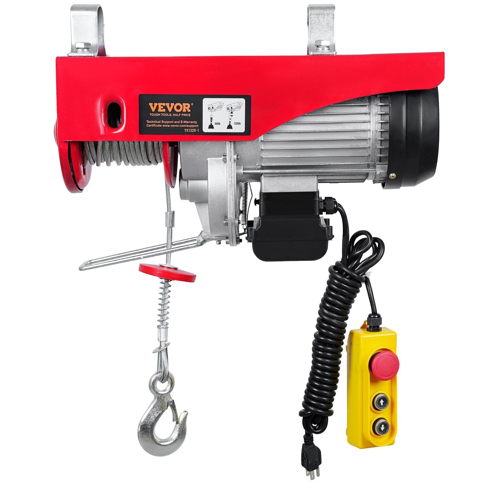 Electric Hoist, 1320 lbs Lifting Capacity, 1150W 110V Electric Steel Wire Winch with 14ft Wired Remote Control, 40ft Single Cable Lifting Height & Pure Copper Motor, for Garage Warehouse Factory