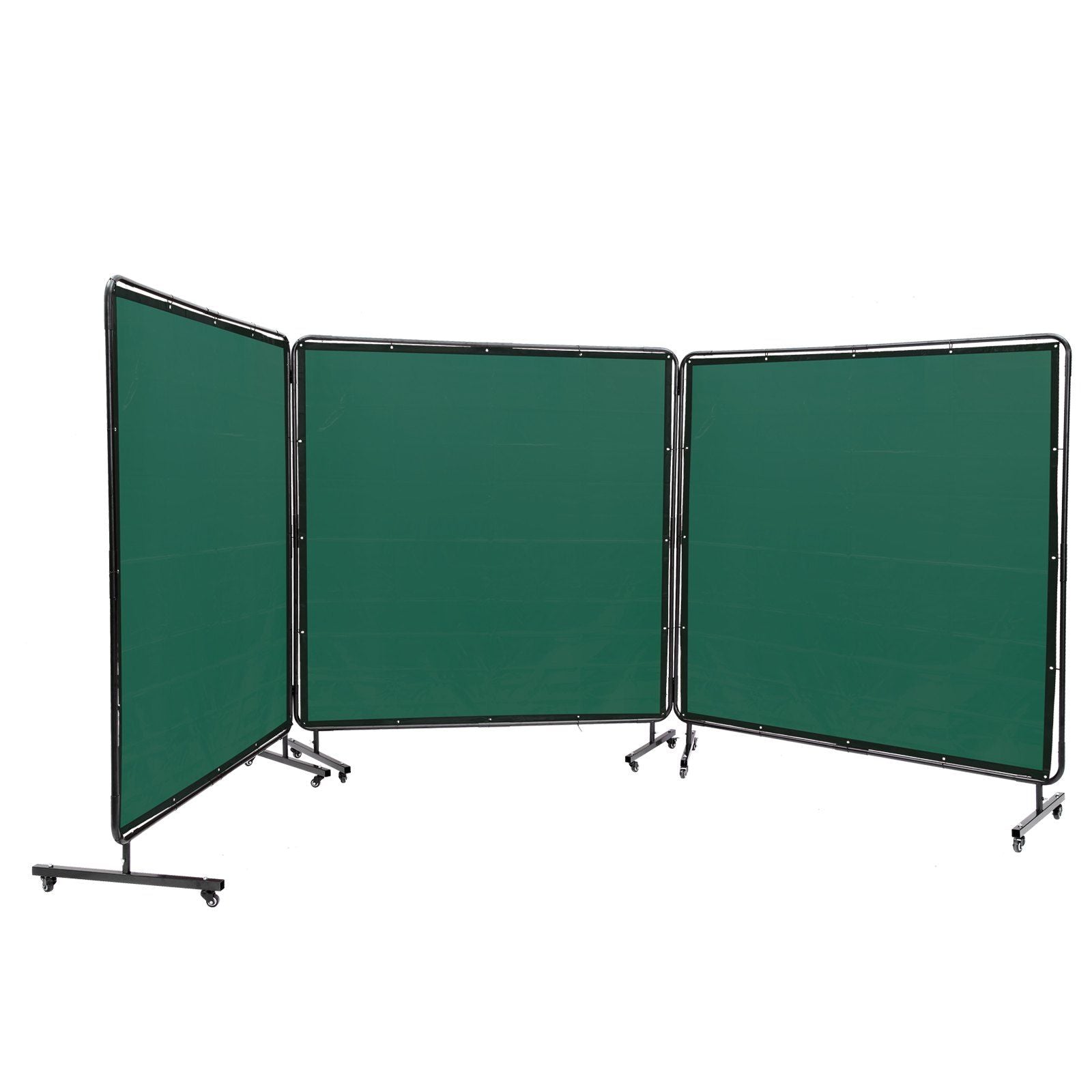 Welding Screen with Frame, 6' x 6' 3 Panel Welding Curtain Screens, Flame-Resistant Vinyl Welding Protection Screen on 12 Swivel Wheels (6 Lockable), Moveable & Professional for Workshop, Green