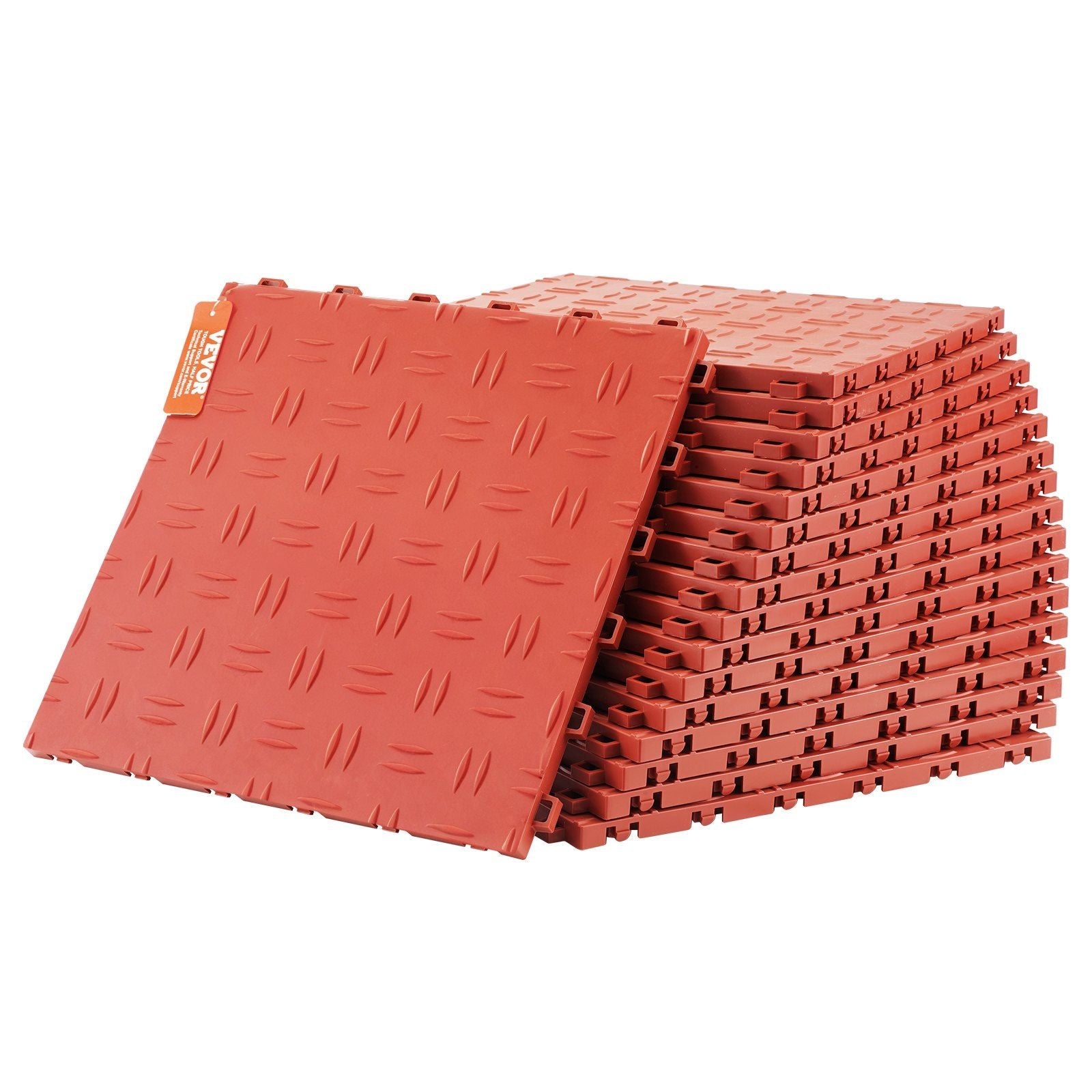 Garage Tiles Interlocking, 12 x 12 x 0.53 inch 25 Pack Garage Floor Covering Tiles, Non-Slip Double-Sided Texture Garage Flooring Tiles, for Garages, Basements, Repair Shops, Red