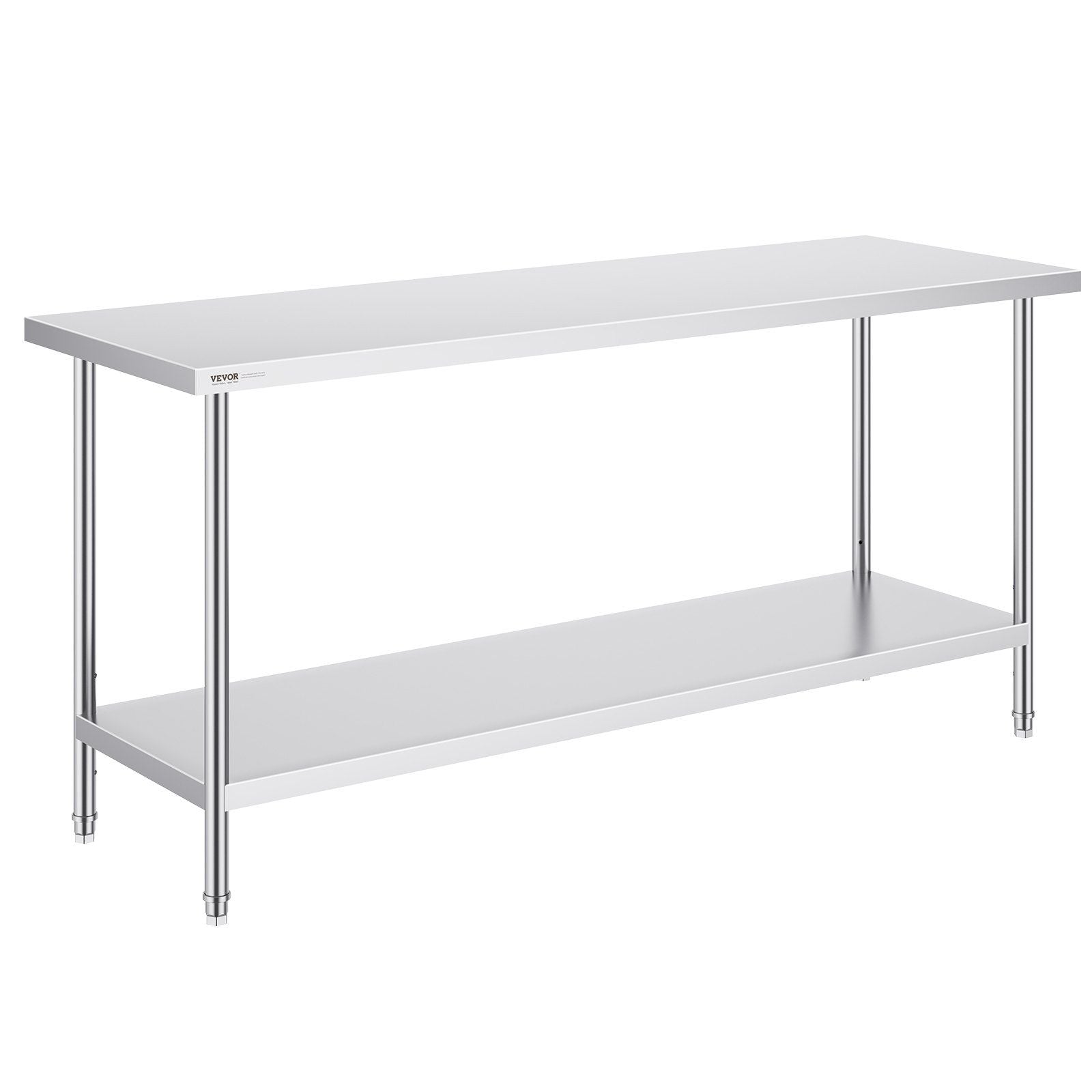 Stainless Steel Prep Table, 24 x 72 x 34 Inch, Heavy Duty Metal Worktable with 3 Adjustable Height Levels, Commercial Workstation for Kitchen Garage Restaurant Backyard