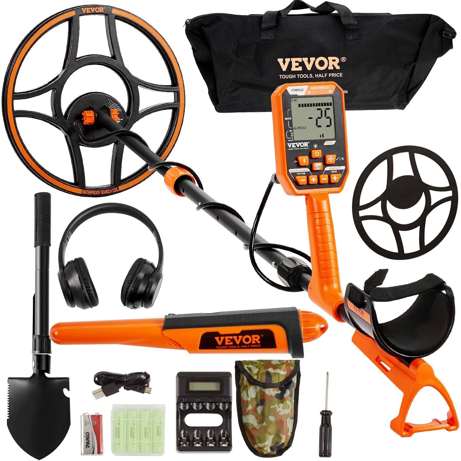 Waterproof Metal Detector, 12" Coil, Professional Rechargeable Gold Detector, 39-50 in Adjustable with LCD 7 Modes Advanced DSP Chip Bluetooth Headset, IP68 for Detecting Gold Treasure Hunting