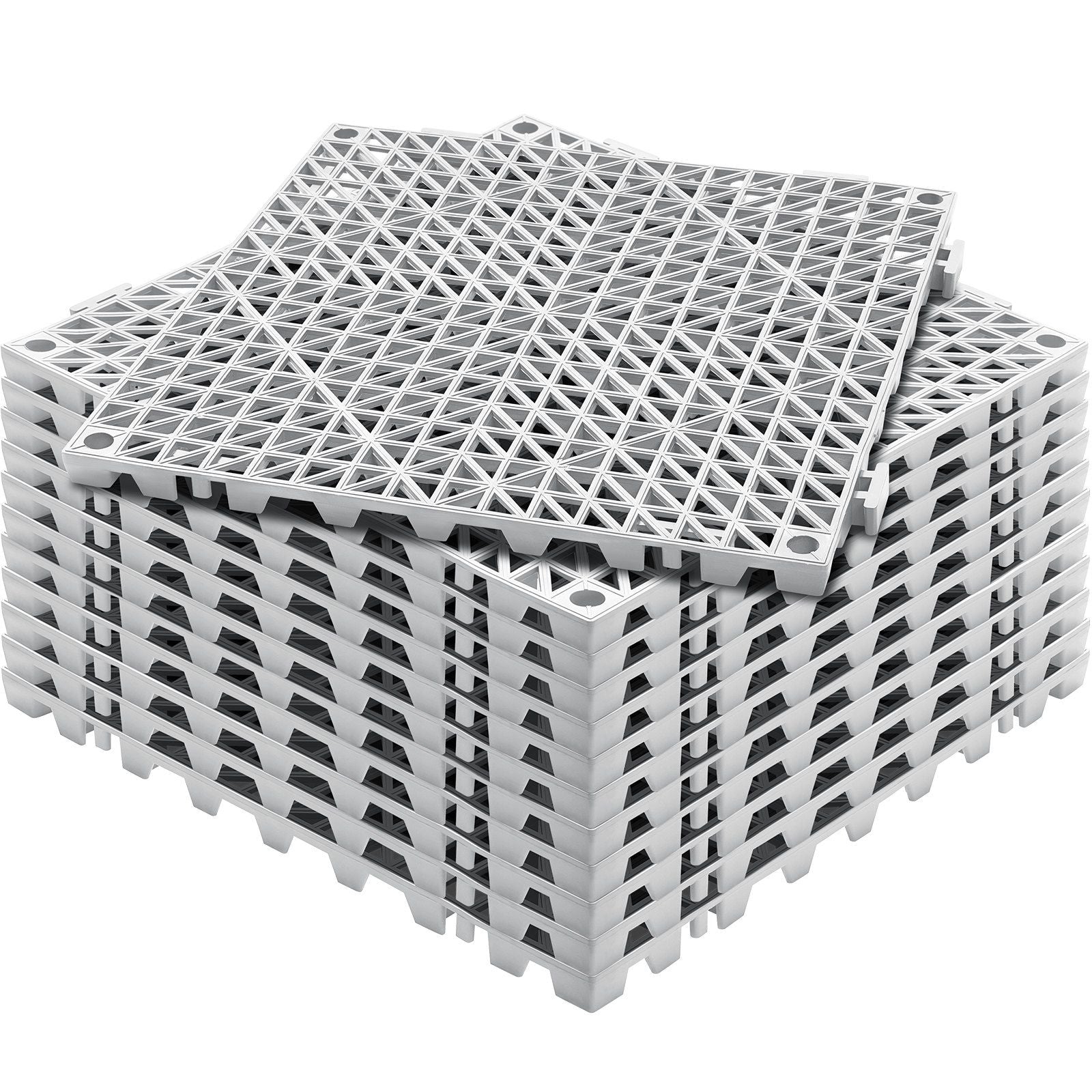 Modular Interlocking Cushion, 12 Pack 12" x 12" Splicing Drainage Mats, PVC Interlocking Drainage Floor Tiles, Non-Slip Drainage Holes for Restroom, Bathroom, Kitchen, Pool, Wet Areas, Gray