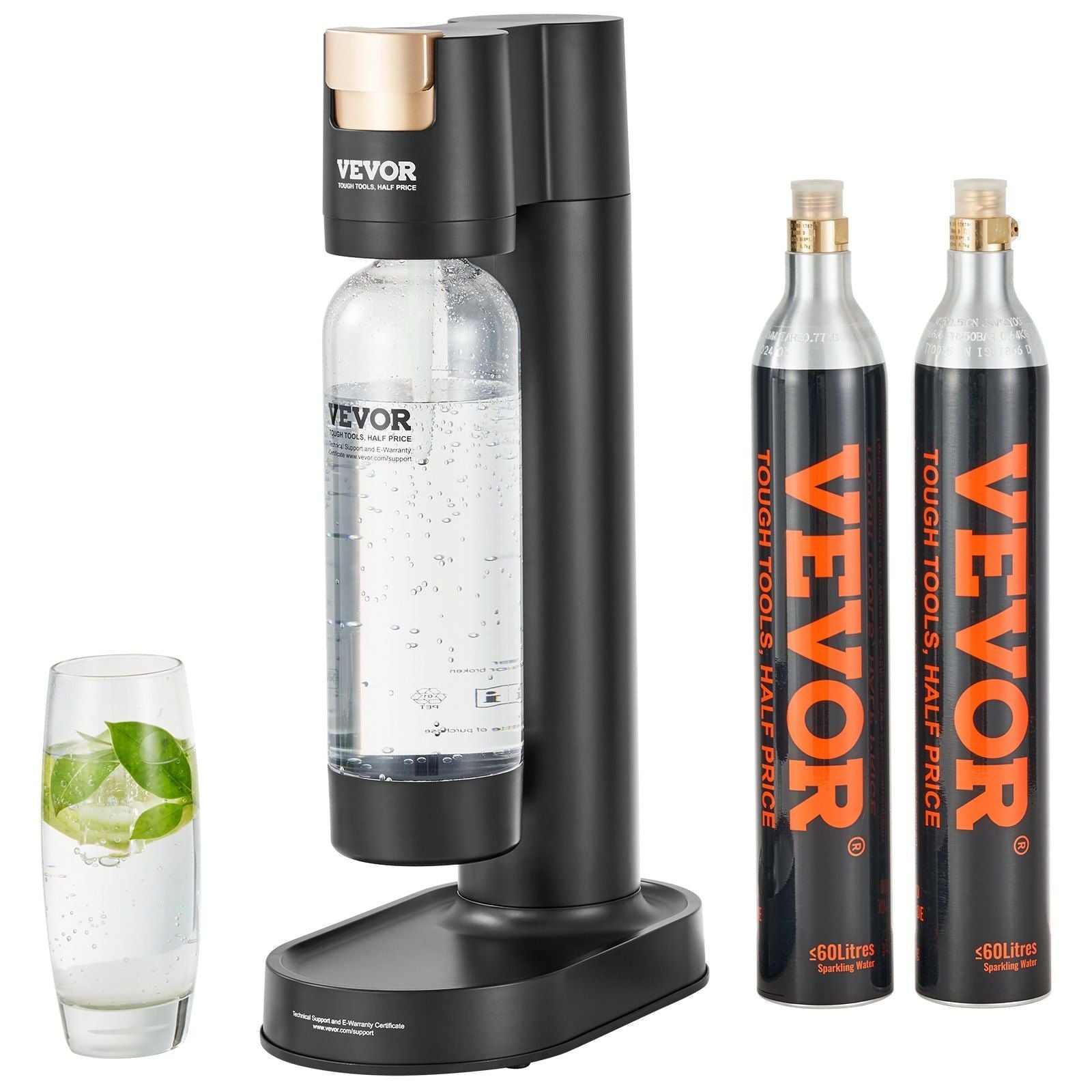 Sparkling Water Maker, Soda Maker Machine for Home Carbonating, Seltzer Water Starter Kit with BPA-free 1L PET Bottle, 2 CO2 Cylinders, Compatible with Mainstream Screw-in 60L CO2 Cylinder