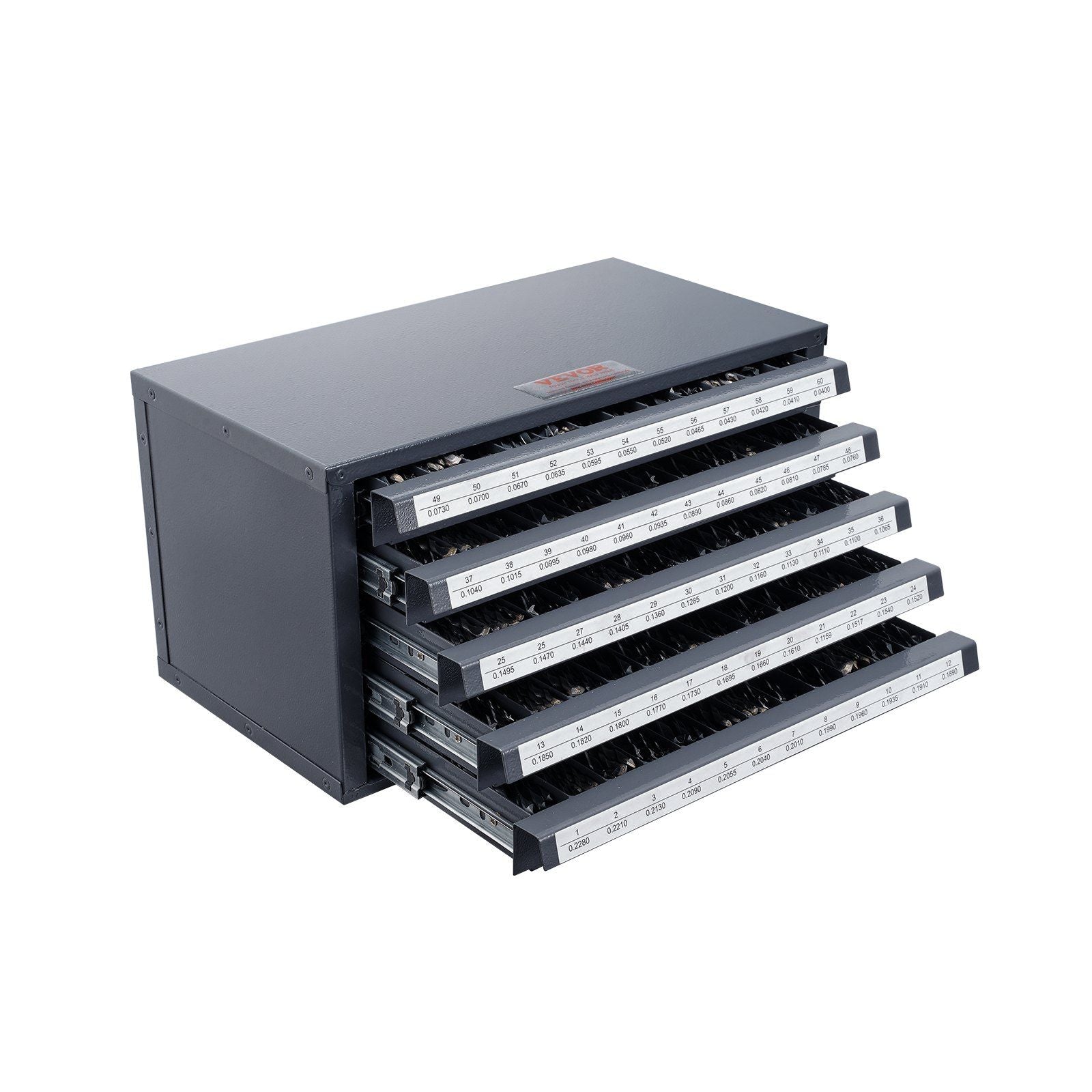 Drill Bit Dispenser Cabinet, Five-Drawer Drill Bit Organizer Cabinet for #1 to #60 Steel Drill Dispenser Organizer Cabinet with Labels, Stackable Drill Dispenser for Drill Bit Storage