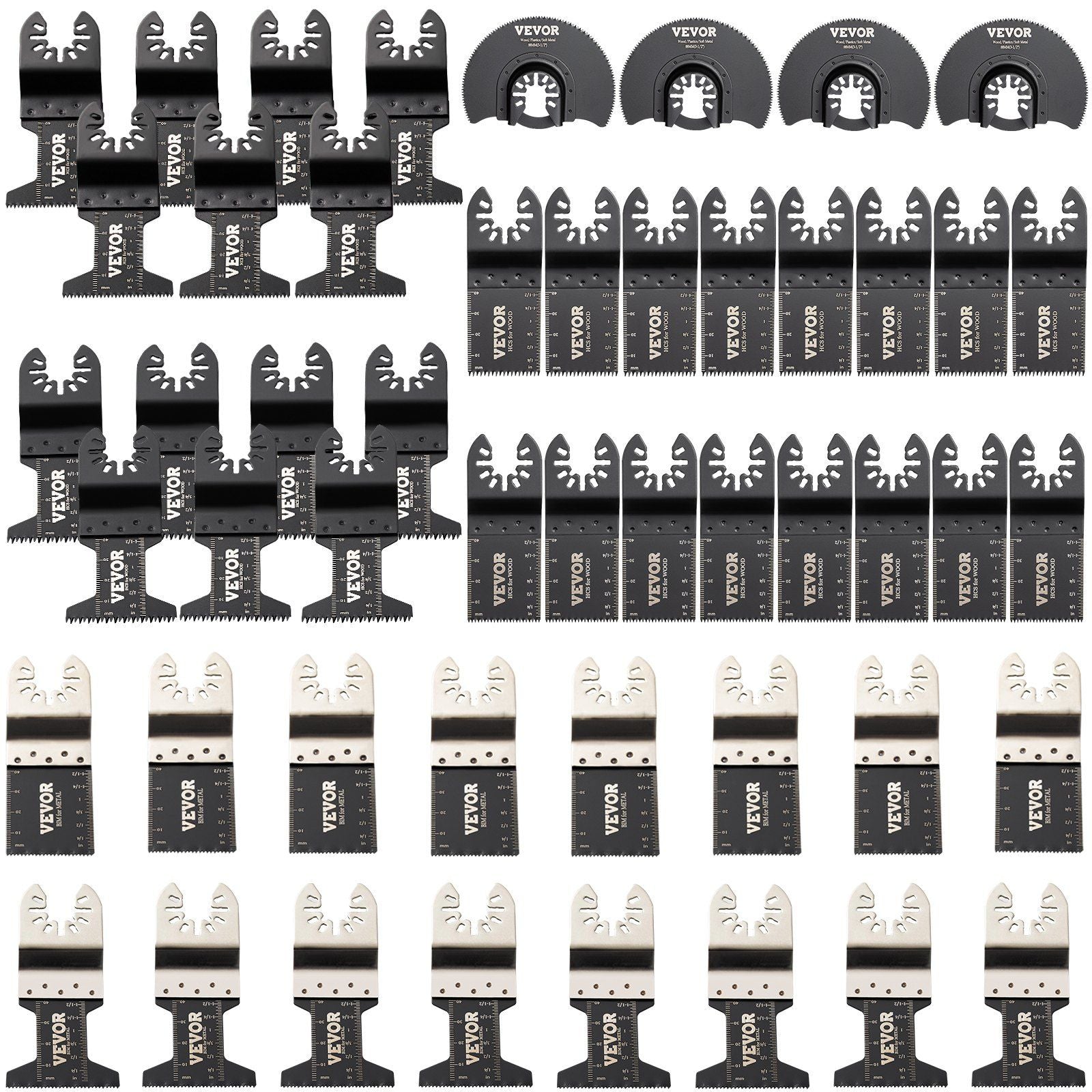 50 PCS Oscillating Saw Blades, Quick Release Multitool Blades Kit, HCS Tool Blades for Wood Plastic Metal Nails Bolts, Compatible with Dewalt Dremel Fein Worx Bosch Makita Milwaukee
