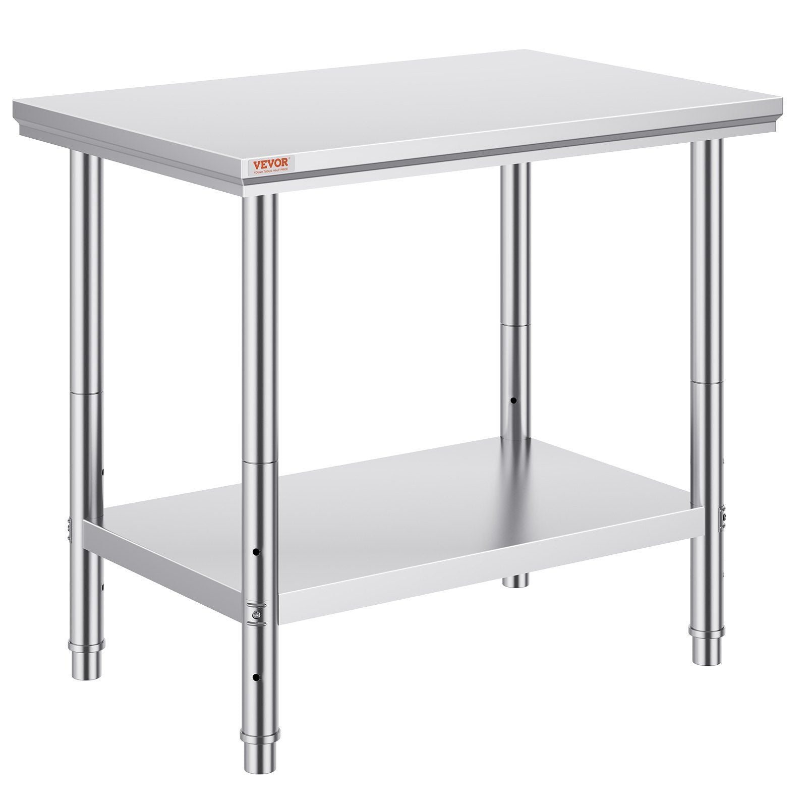 Stainless Steel Prep Table, 35 x 24 x 31 Inch, 700 lbs Load Capacity, Heavy Duty Metal Worktable with 3 Adjustable Height Levels, Commercial Workstation for Kitchen Garage Restaurant Backyard