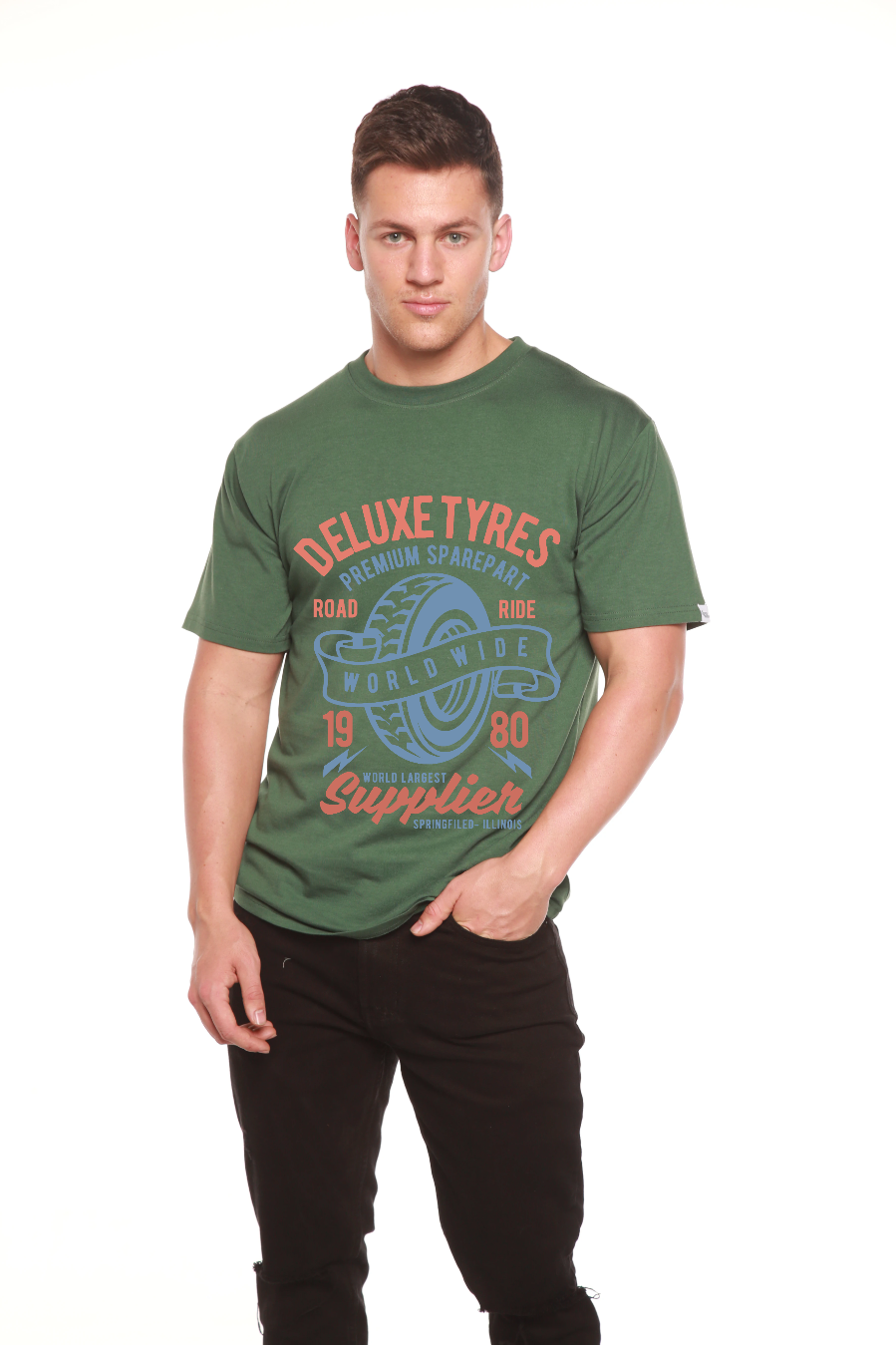 Deluxe Tyres Men's Bamboo Viscose/Organic Cotton Short Sleeve Graphic T-Shirt