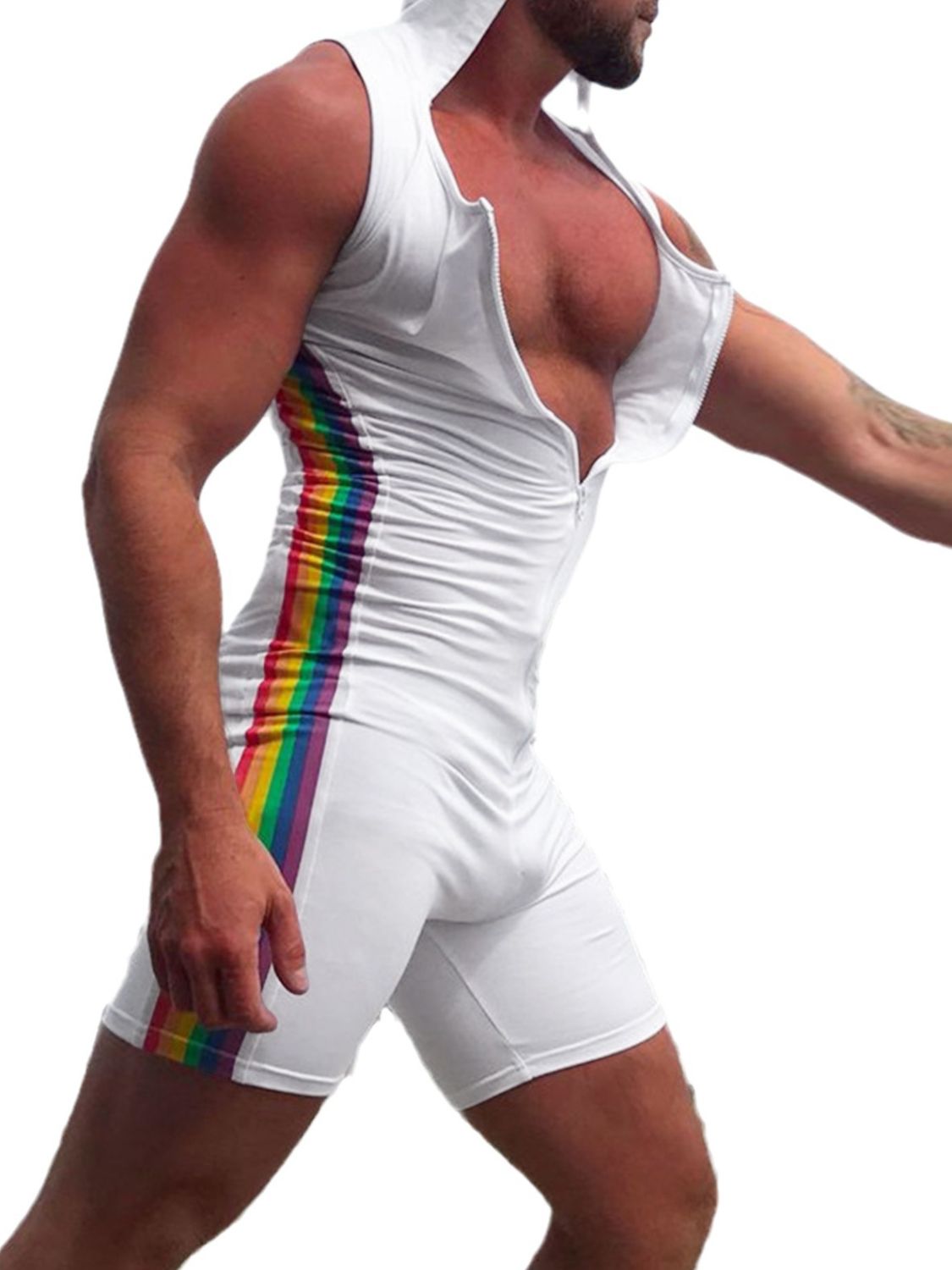 Men's Full Size Contrast Zip Front Sleeveless Active Romper Plus Size