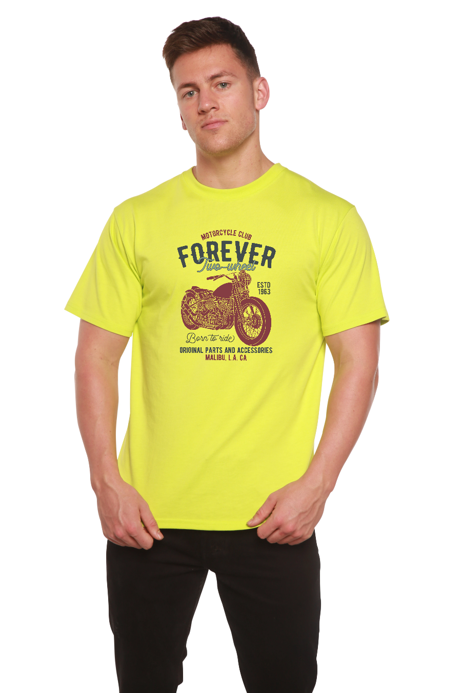FOREVER TWO WHEEL Men's Bamboo Viscose/Organic Cotton Short Sleeve Graphic T-Shirt