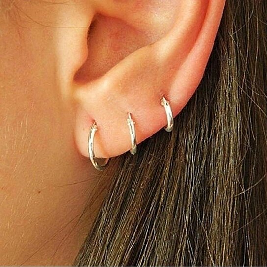 RMZ GOLD NYC Italian White Gold Endless Hoop Earrings (3 Pairs)