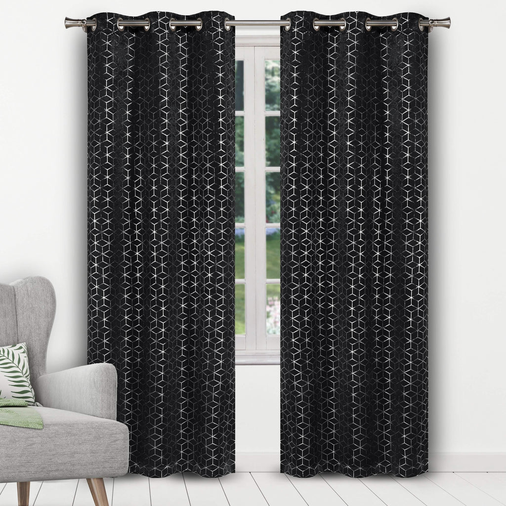 Geometric Pattern Blackout Thermal Window Curtain Pair Panel