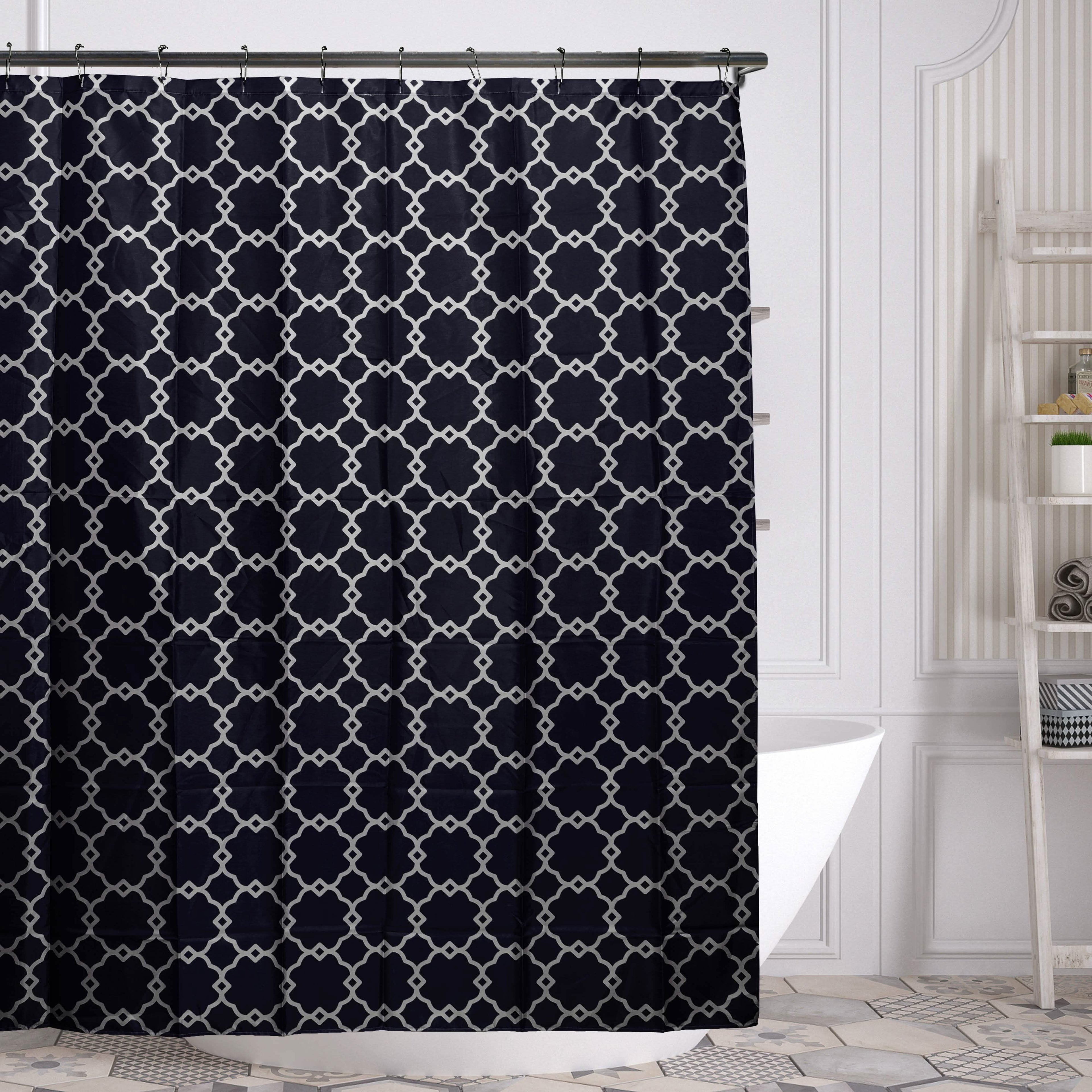 Geometric-Patterned Shower Curtain with Rings - Assorted Colors