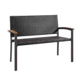 Outdoor Patio Rattan Wicker Bench with Armrest for Garden