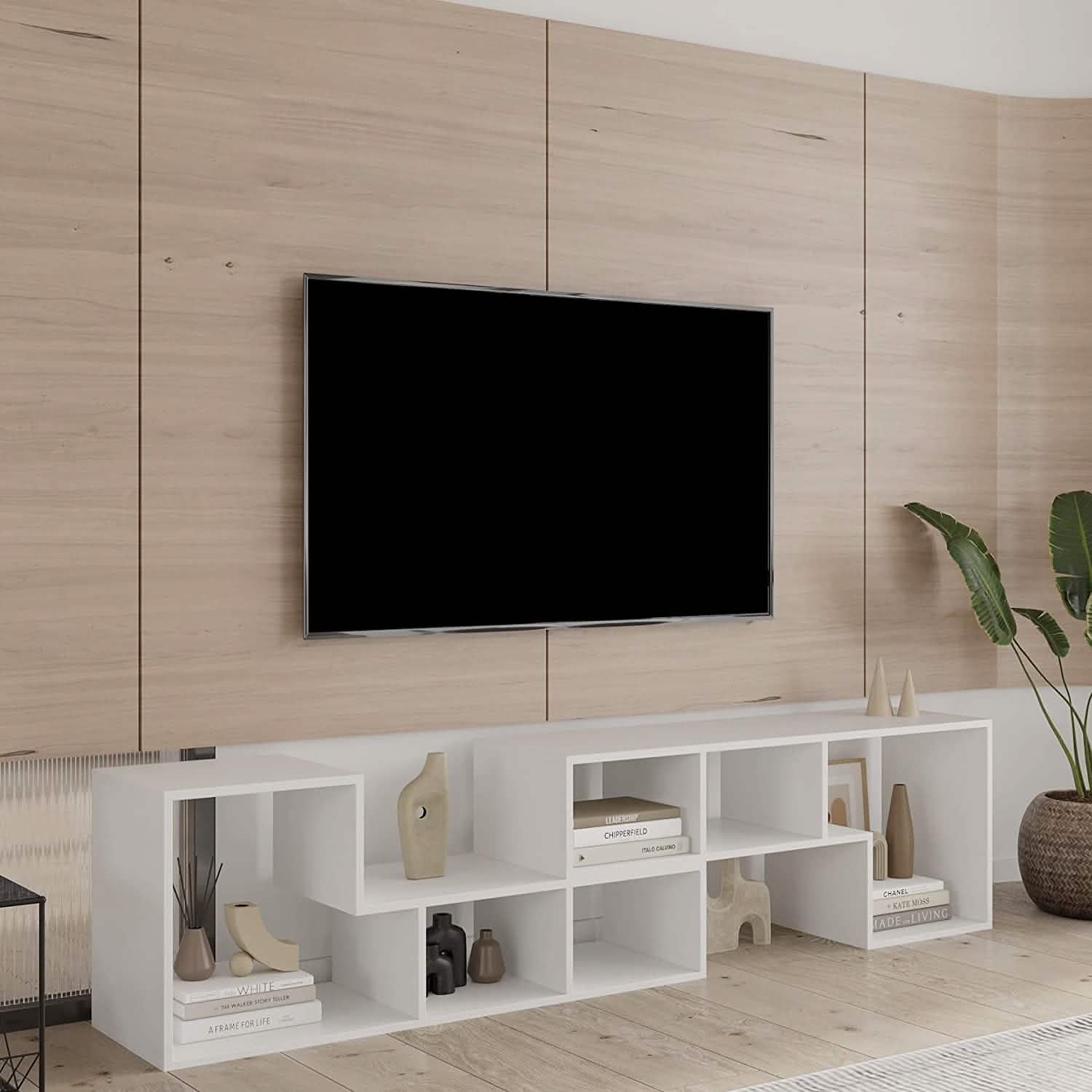 L Shape TV Console Stand Bookcase Storage Rack